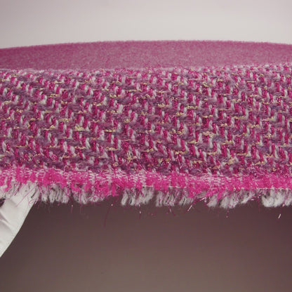 Polyester Twill Tweed with Metallic Eyelash Fringe - Magenta, Warm Purple and Gold