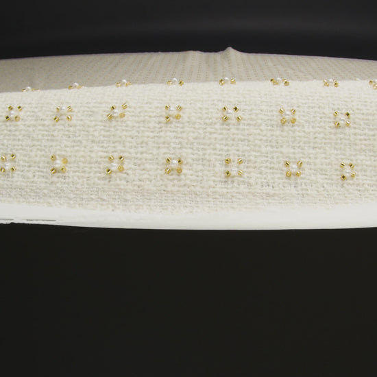 Embellished Acrylic and Wool Tweed with Backing - Off-White Tweed with Pearl and Gold Beaded Tiny Flower Grid - Image 6 of 6