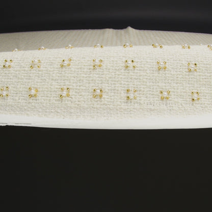 Embellished Acrylic and Wool Tweed with Backing - Off-White Tweed with Pearl and Gold Beaded Tiny Flower Grid