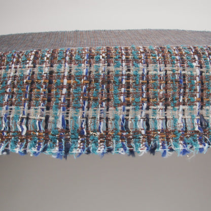 Polyester Tweed with Baby Sequins - Teal, Blue and Brown Plaid