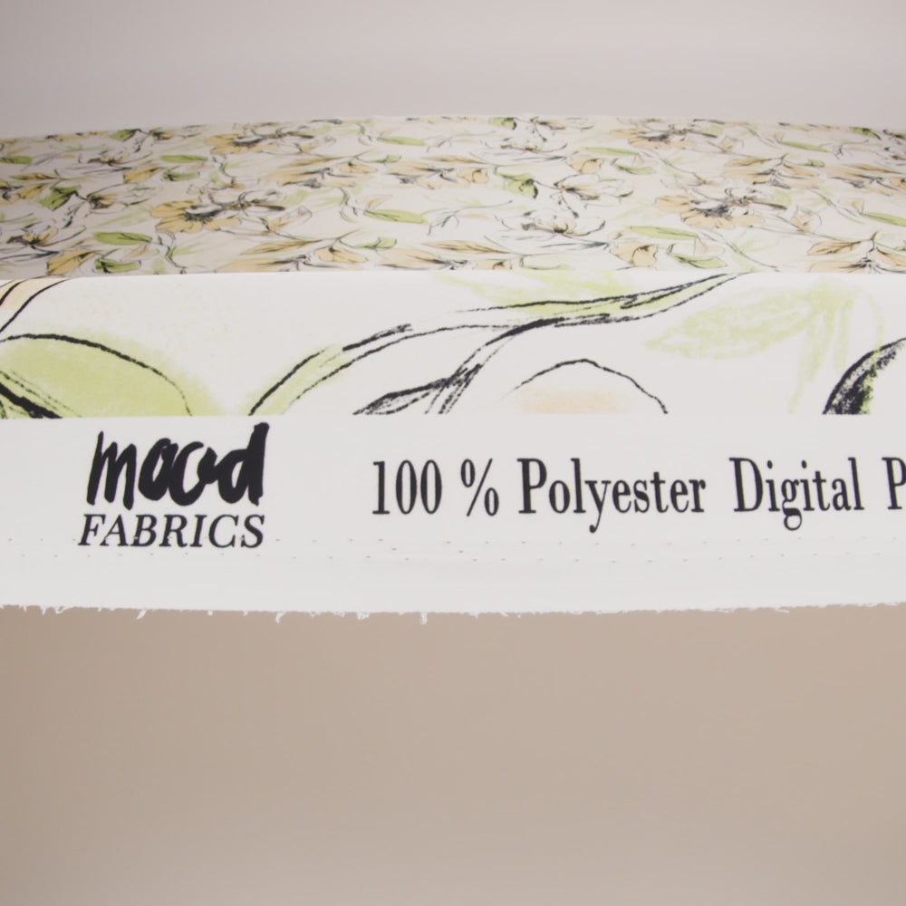 Polyester Satin - Pale Yellow, Sage Green and Black Sketched Florals - Mood Exclusive A Study of Spring Print - Image 6 of 6