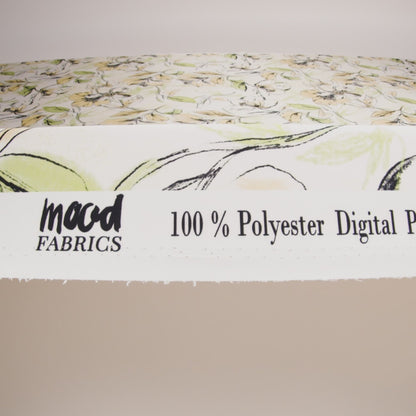 Polyester Satin - Pale Yellow, Sage Green and Black Sketched Florals - Mood Exclusive A Study of Spring Print