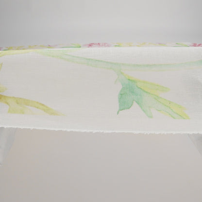 Pink, Green and White Watercolor Roses Medium Weight Linen Woven