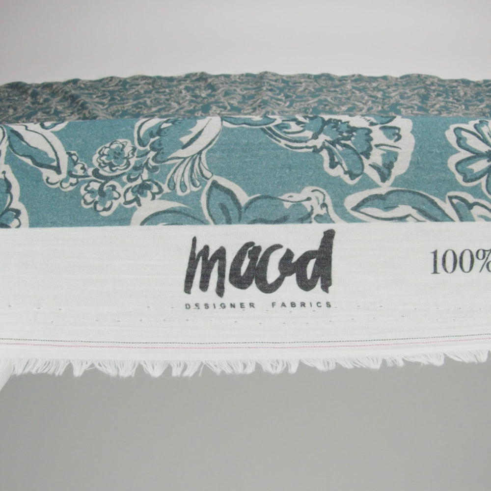 Crinkled Cotton Gauzy Woven - Sea Blue, Cream and Black Floral - Mood Exclusive Cottage Crawl Print - Image 6 of 6
