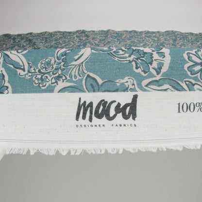 Crinkled Cotton Gauzy Woven - Sea Blue, Cream and Black Floral - Mood Exclusive Cottage Crawl Print