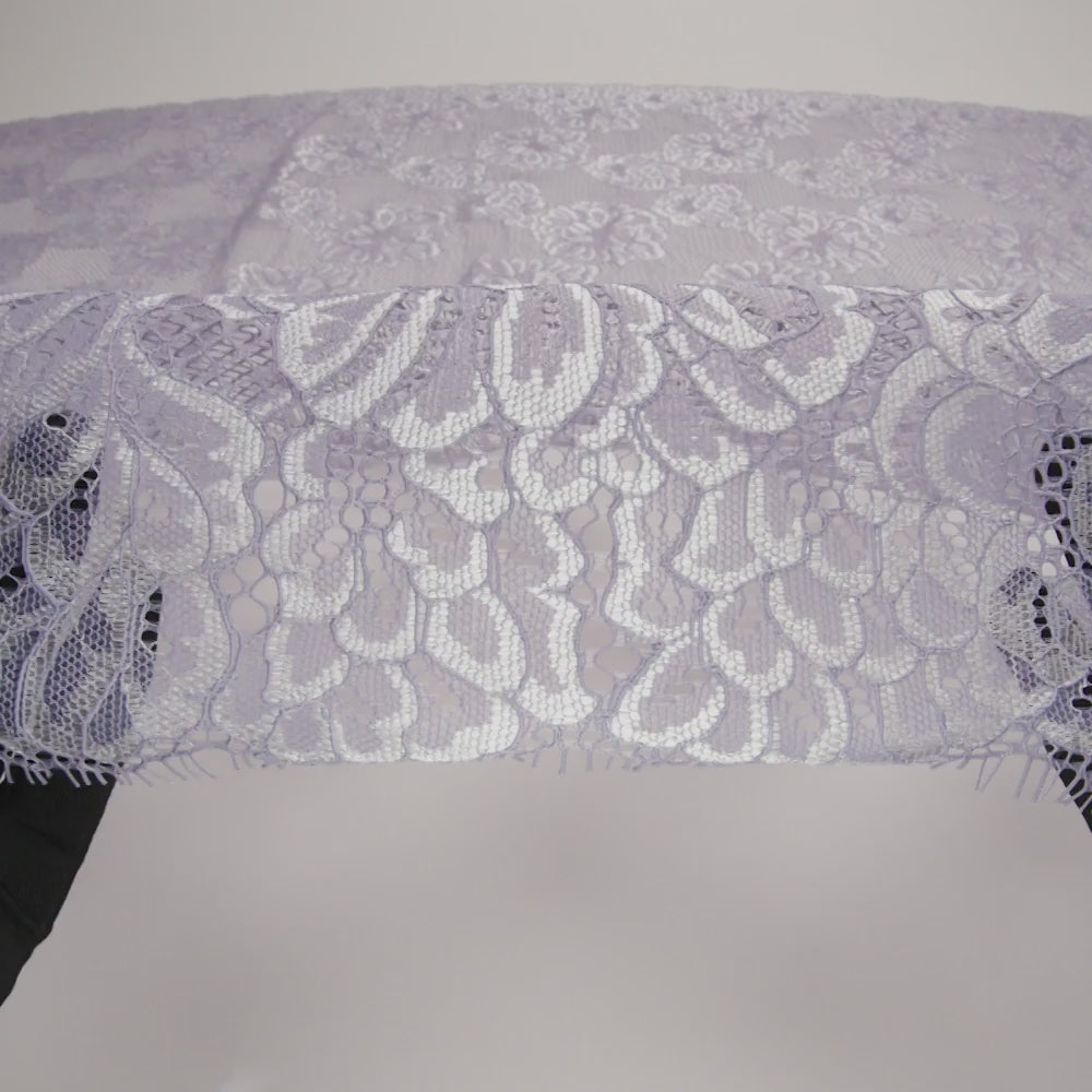Corded Raschel Lace Panel with Finished Edges - Lavender and Ivory Big Flowers on Diamond Net - Image 6 of 6