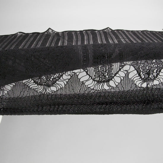 Re-Embroidered Nylon Lace - Black Floral Stripes - Image 6 of 6