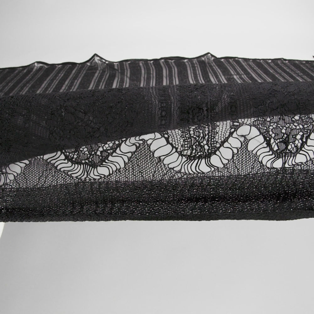 Re-Embroidered Nylon Lace - Black Floral Stripes - Image 6 of 6