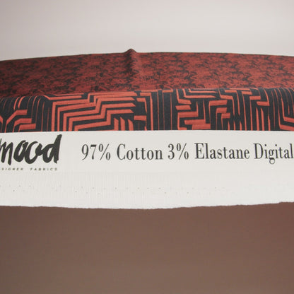 Stretch Cotton Sateen - Black and Orange Geometric Lines - Ci-Trust the Process Print - Mood Exclusive Citrus Collection