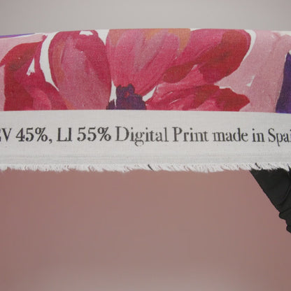 Linen and Rayon Woven - Dusty Rose, Golden Yellow and Dark Purple Painted Flowers - Mood Exclusive Brushstroke Blooms Print