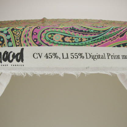 Linen and Rayon Woven - Black and Green Paisley - Hippy Shake Print - Mood Exclusive Citrus Collection