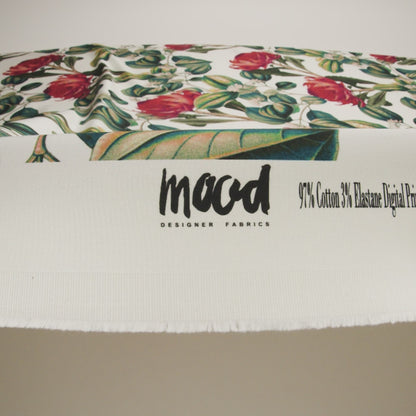 Stretch Cotton Sateen - Red and Green Floral - Paintbrush Lily Print - Mood Exclusive Aloha Collection