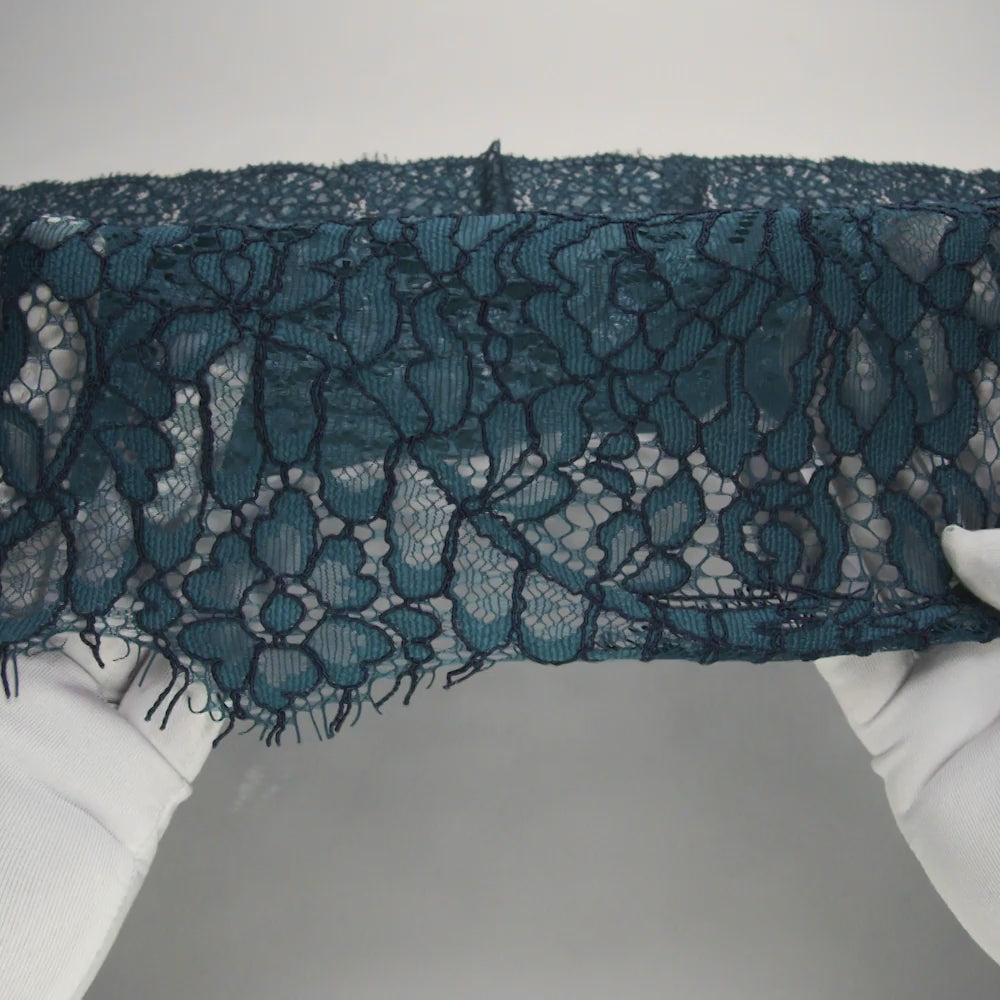 Corded Raschel Lace Panel with Finished Edges - Dark Teal and Navy All-Over Flowers and Leaves - Image 6 of 6