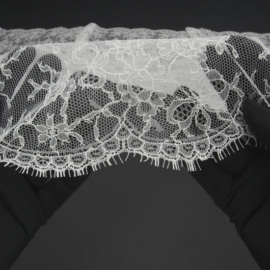French Chantilly Lace with Finished Scalloped Edges by Solstiss - Greige Abundant Flowers - Image 6 of 6