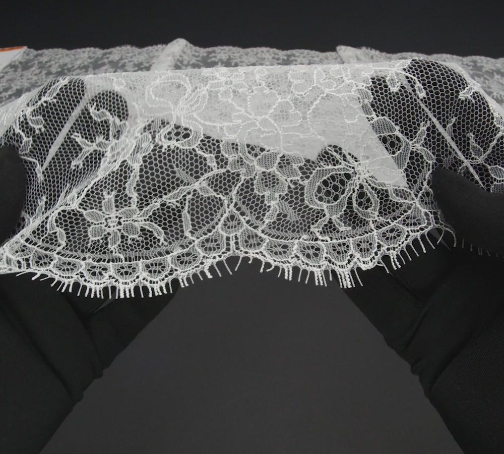 French Chantilly Lace with Finished Scalloped Edges by Solstiss - Greige Abundant Flowers - Image 6 of 6