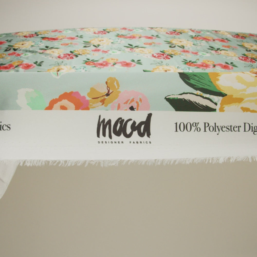 Polyester Charmeuse Print - Mint, Red and Yellow Floral - Mood Exclusive Going Electric - Image 5 of 5