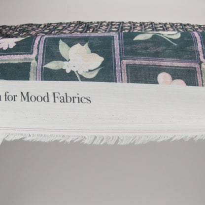Crinkled Cotton Gauzy Woven - Pink, Yellow and Navy Fruit and Flowers in Frames - Mood Exclusive Summer Medley Print