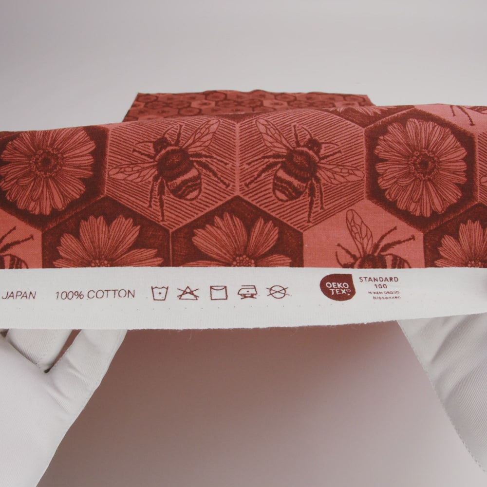 Printed Quilting Cotton by Anna Maria Textiles for Northcott - Coral Busy Bees and Floral Honeycomb - Indelible Ink Collection - Image 6 of 6