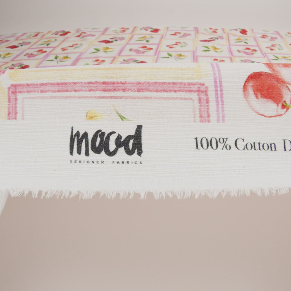 Slubbed Gauzy Cotton Woven - Pink, Red and Yellow Fruit and Flowers in Frames - Mood Exclusive Summer Medley Print - Image 6 of 6