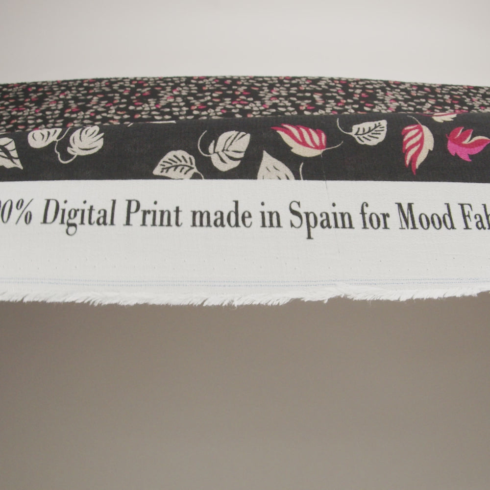 Viscose Crepe Print - Black, White and Pink Leaves - Mood Exclusive Lingering Leaves - Image 5 of 5