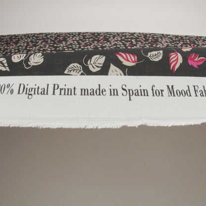 Viscose Crepe Print - Black, White and Pink Leaves - Mood Exclusive Lingering Leaves