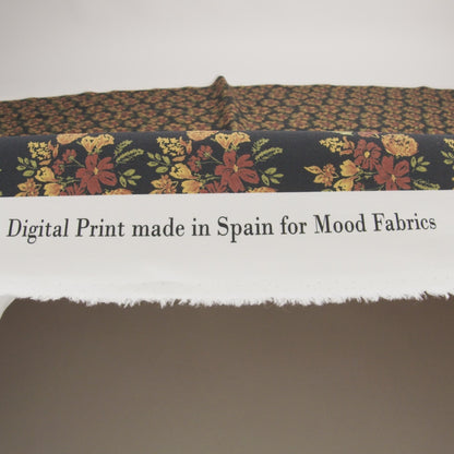 Stretch Cotton Poplin Print - Navy, Rust and Orange Floral - Mood Exclusive Amber Bunches
