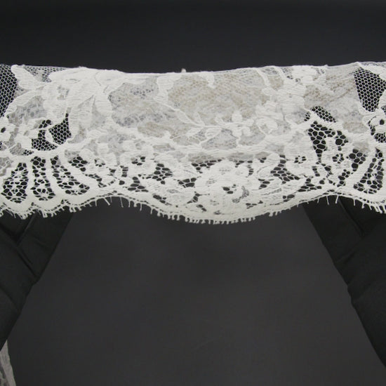 French Cotton Blend Leavers Lace with Finished Scalloped Edges by Solstiss - Greige Sweet Roses - Image 6 of 6