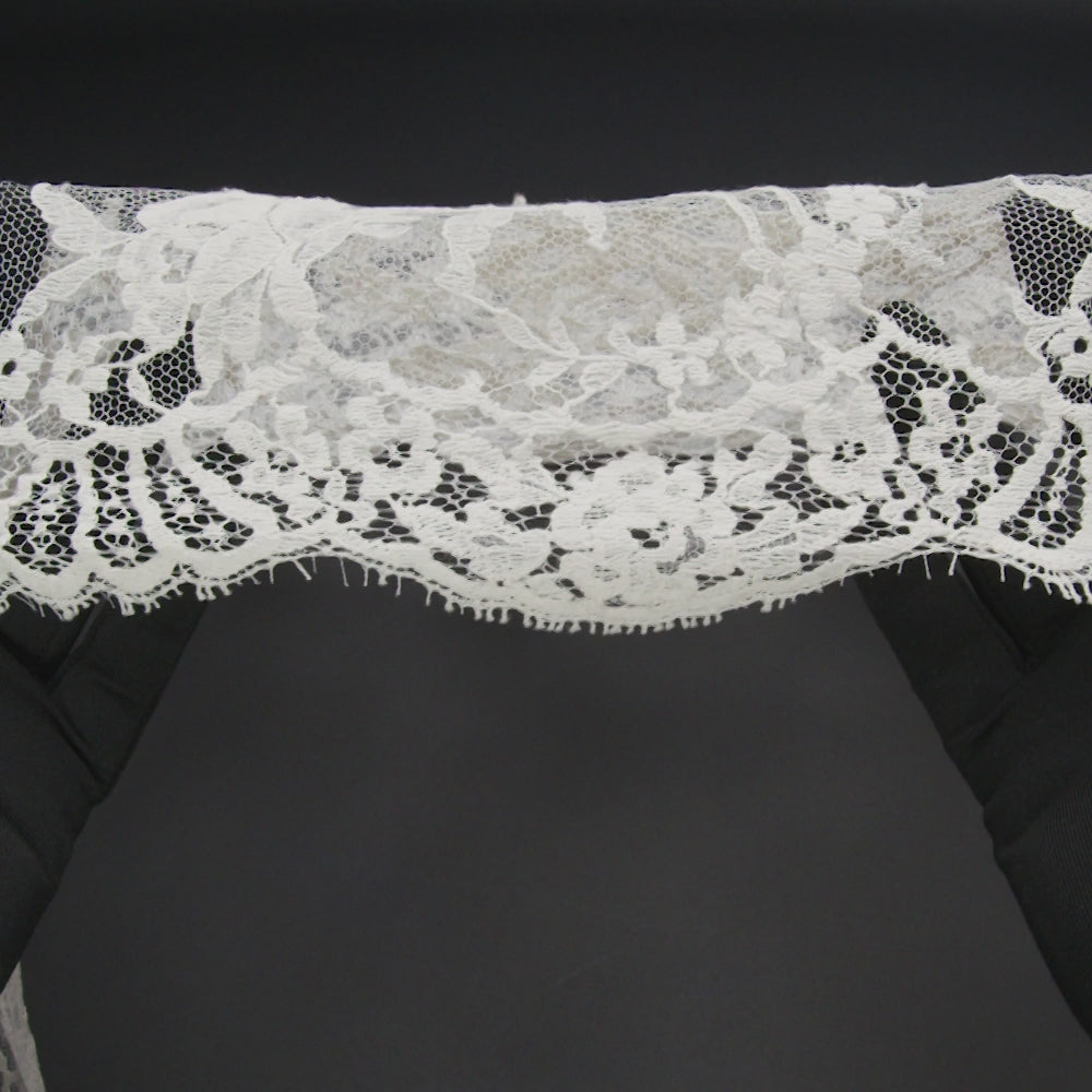 French Cotton Blend Leavers Lace with Finished Scalloped Edges by Solstiss - Greige Sweet Roses - Image 6 of 6