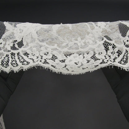French Cotton Blend Leavers Lace with Finished Scalloped Edges by Solstiss - Greige Sweet Roses