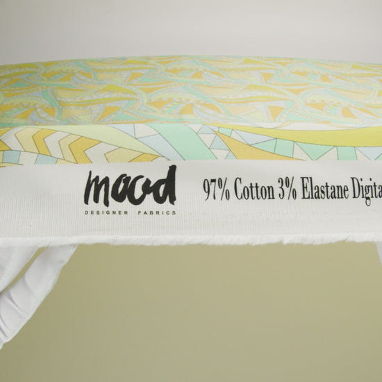 Stretch Cotton Sateen - Green and Blue Geometric Abstract - Lizard Leap Print - Mood Exclusive Groove Collection - Image 6 of 7