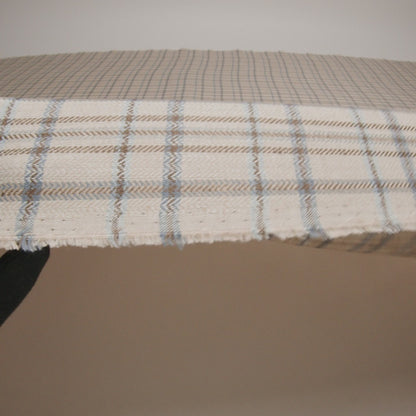 Linen Herringbone Twill - Beige, Blue and Brown Plaid