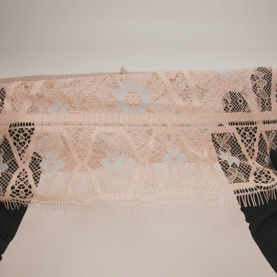 Raschel Lace Panel with Finished Edges - Sand and Steel Blue Geometric and Floral - Image 6 of 6