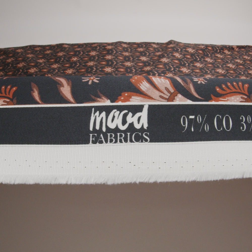 Stretch Cotton Sateen - Black and Orange Floral - Watching the Fire Print - Mood Exclusive Rockland Collection - Image 6 of 7