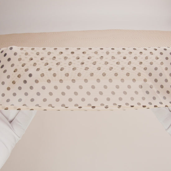 Famous Australian Designer Peach and Charcoal Polka Dotted Crinkled Silk Chiffon - Image 5 of 5