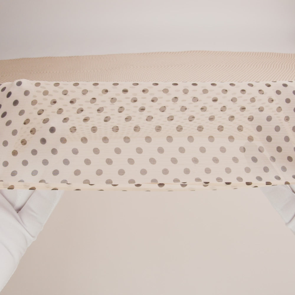 Famous Australian Designer Peach and Charcoal Polka Dotted Crinkled Silk Chiffon - Image 5 of 5