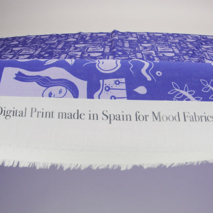 Cotton Voile - Purple Illustrative Symbols - Indigo For It Print - Mood Exclusive Indigo Collection