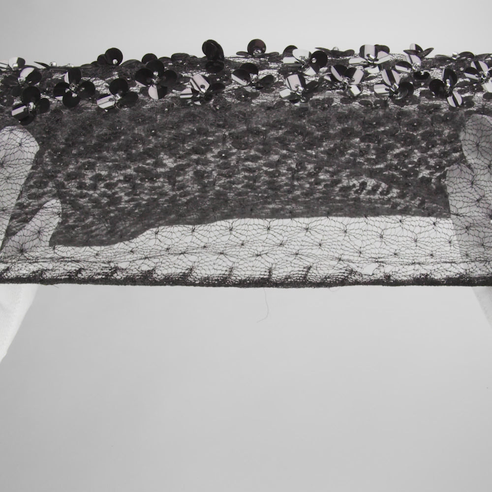 Beaded and Sequined Lace Netting - Silver and Black Floral Gradients - Image 6 of 6