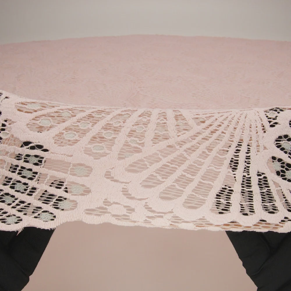 Stretch Raschel Lace with Finished Edges - Blush Pink and Light Blue Shell Fans - Image 6 of 6