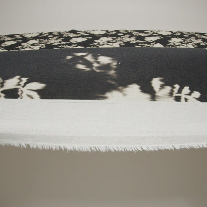 Linen and Rayon Woven - Black and Off White Ikat-Like Floral Silhouettes - Mood Exclusive Dahlia Daydreams Print