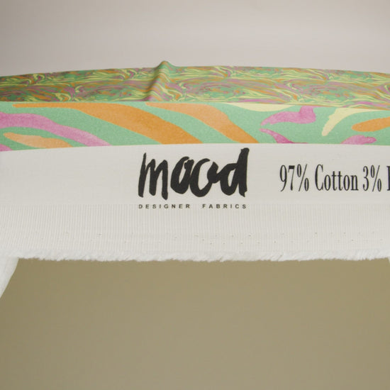Stretch Cotton Sateen - Green and Pink Tiger Stripes - Rainforest Refreshment Print - Mood Exclusive Citrus Collection - Image 6 of 7