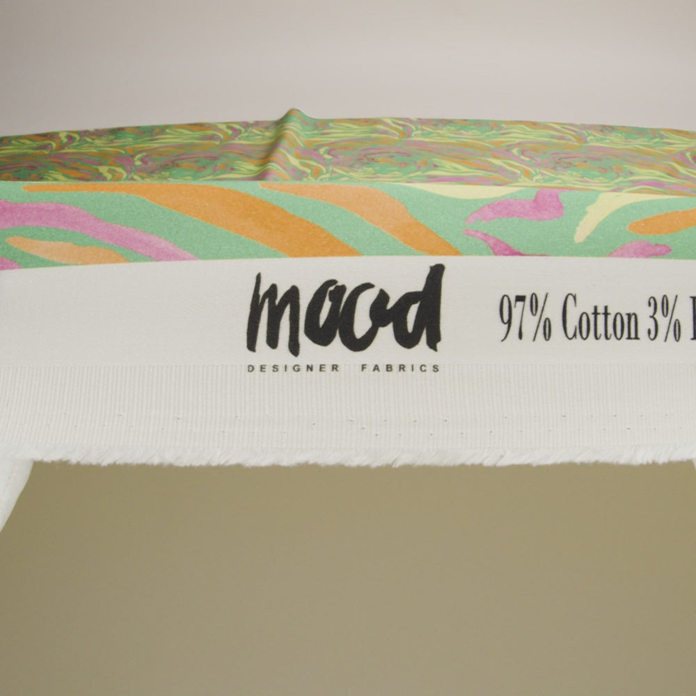 Stretch Cotton Sateen - Green and Pink Tiger Stripes - Rainforest Refreshment Print - Mood Exclusive Citrus Collection - Image 6 of 7