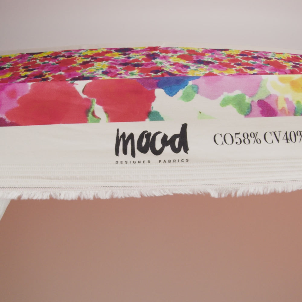 Stretch Cotton and Viscose Sateen Print - Red, Yellow and Green Painterly Floral - Mood Exclusive Spring Afternoon - Image 6 of 7