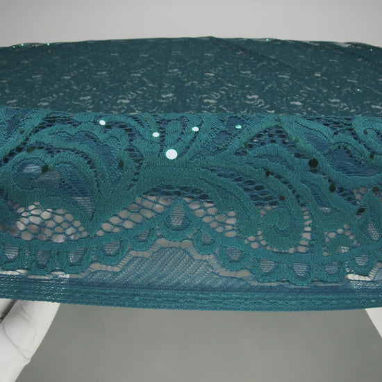 Stretch Raschel Lace with Metallic Spots - Dark Teal and Navy Fancy Leaves and Flowers - Image 6 of 6