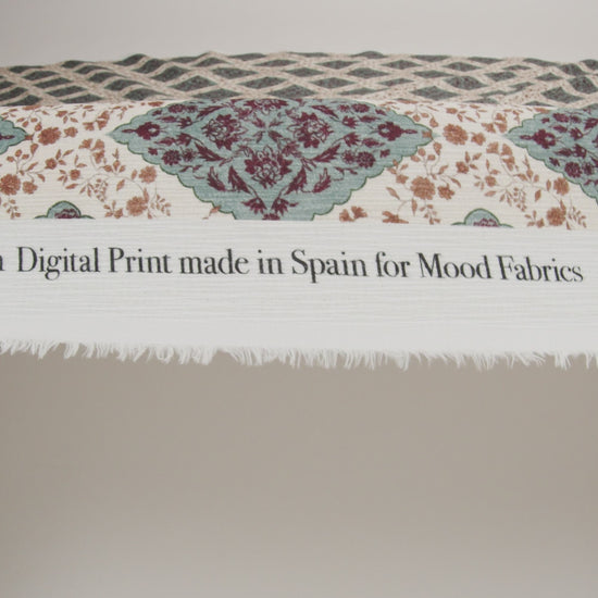 Slubbed Gauzy Cotton Woven - Cream, Dusty Teal and Burgundy Floral Diamonds - Mood Exclusive Garden Grid Print - Image 6 of 6