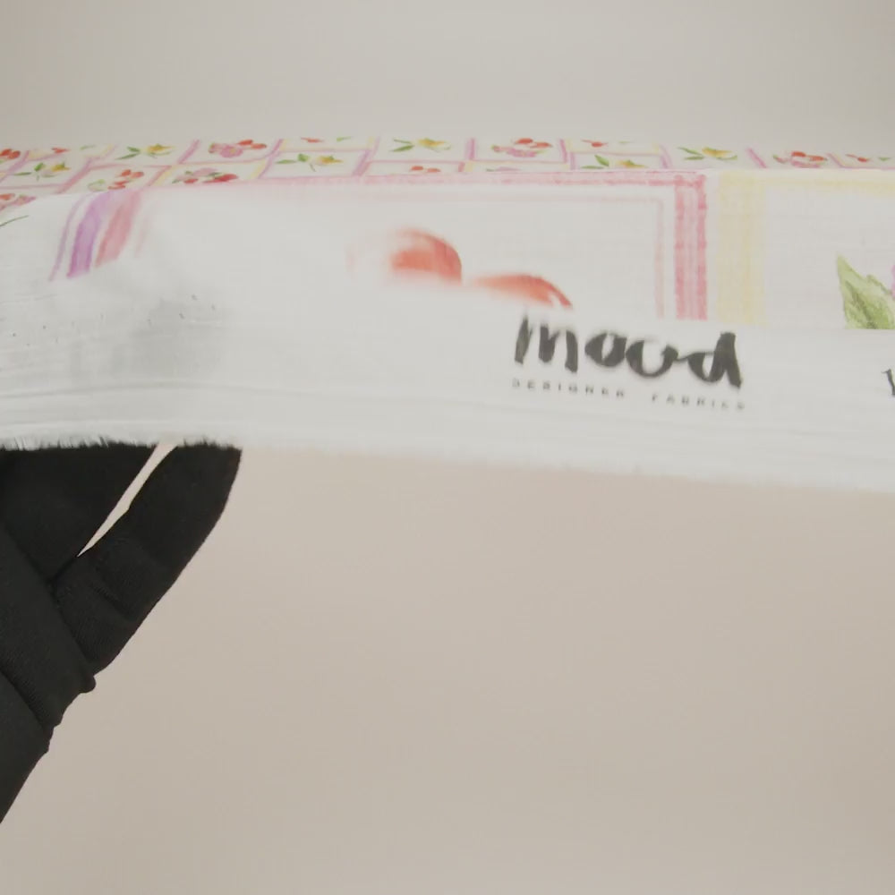 Crinkled Cotton Gauzy Woven - Pink, Yellow and Red Fruit and Blossoms Squares - Mood Exclusive Summer Medley Print - Image 6 of 6