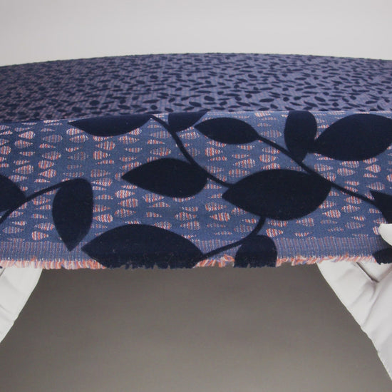 Navy Flocked Leafy Vines on Lilac, Orange and Blue Striped Teardrops Cotton and Polyester Jacquard - Image 6 of 6