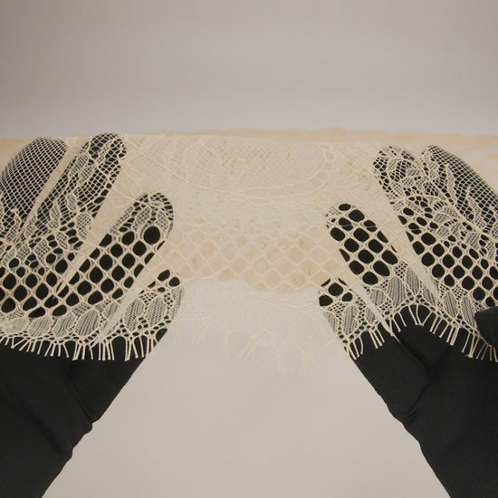Raschel Lace Panel with Finished Edges - Buff Delicate Leafy Vines on Net - Image 6 of 6
