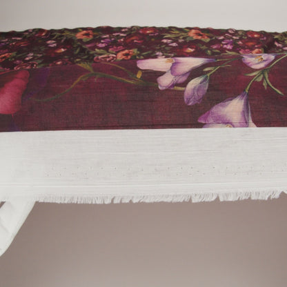 Crinkled Cotton Gauzy Woven - Wine Red, Coral and Green Floral - Mood Exclusive Romantic Nights Print
