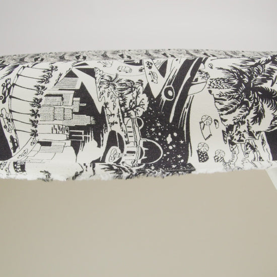 Sustainable Viscose Crepe Print - Black and White Los Angeles Landmarks Illustration - Designer Deadstock - Image 6 of 6