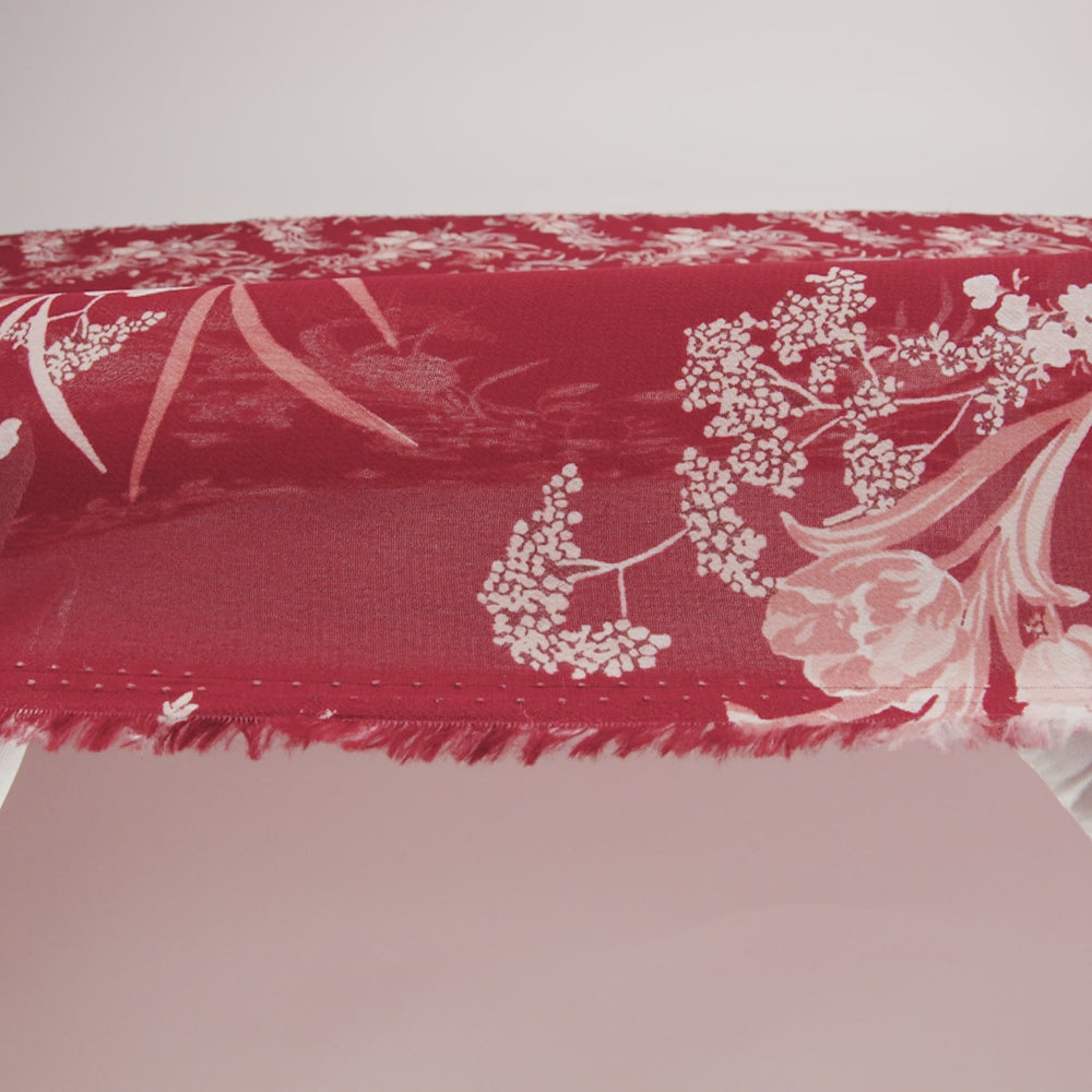 Viscose Georgette Print - Ruby Red, Salmon Pink and Off White Floral - Designer Deadstock - Image 6 of 6